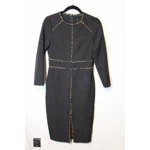 NWT Zara Basic Black Pencil Dress with Leopard Cheetah Detail Size M